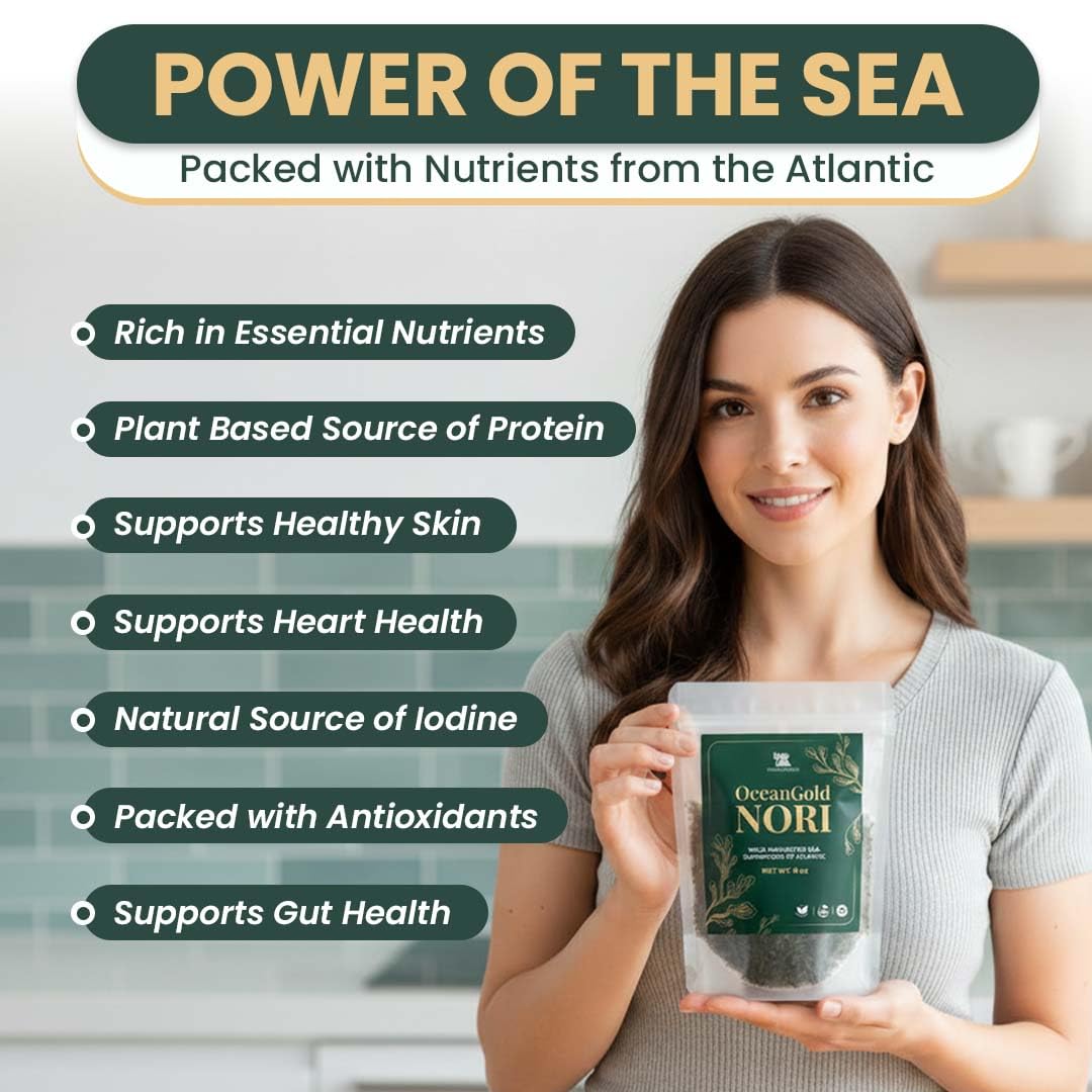 Nori Dried Seaweed Flakes (4 oz) | Vegan Certified Wild North Atlantic Nori Laver