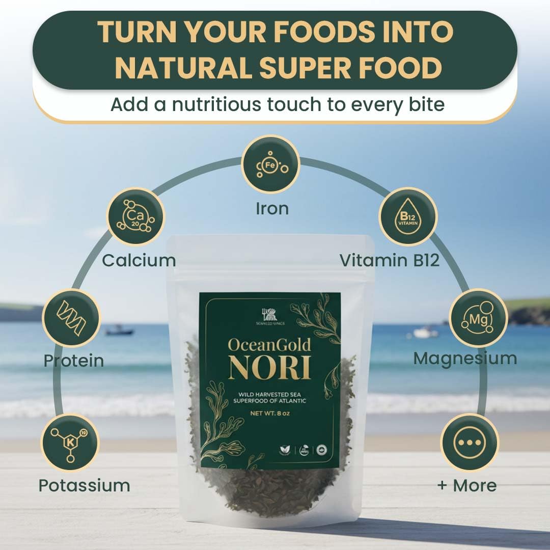 Nori Dried Seaweed Flakes (4 oz) | Vegan Certified Wild North Atlantic Nori Laver