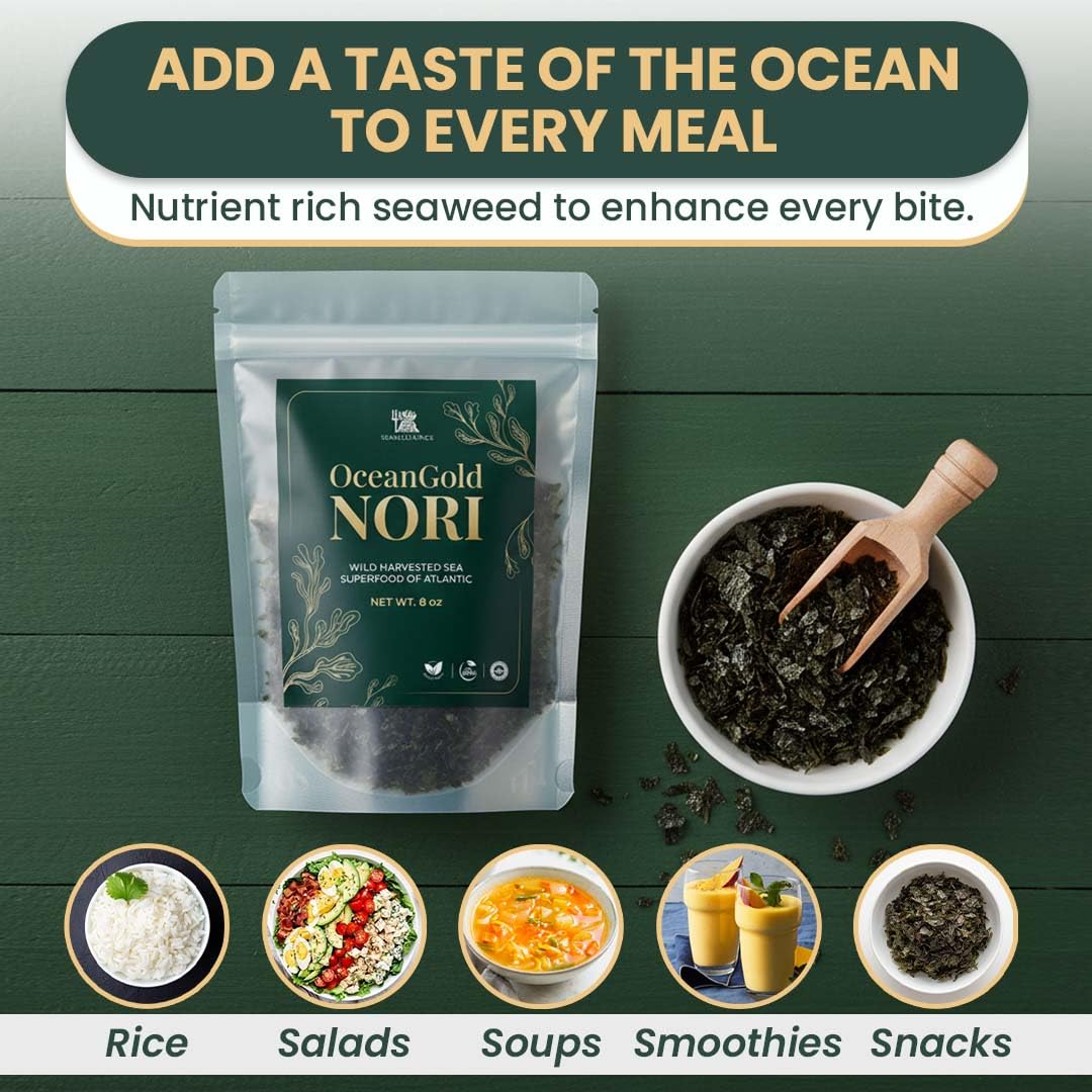 Nori Dried Seaweed Flakes (4 oz) | Vegan Certified Wild North Atlantic Nori Laver